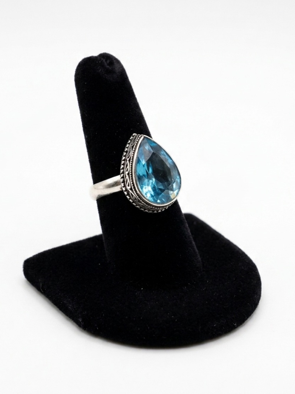 New 925 Sterling Silver London Blue Aquamarine Artisten OOAK Water Drop Ring